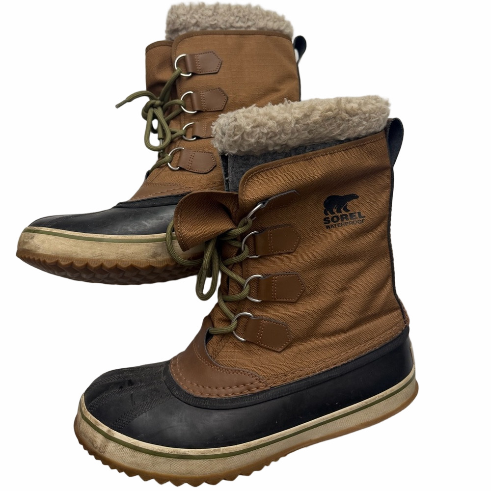 Sorel Tan Black Insulated Winter Snow Boots Removeable Washable Liners Men 10